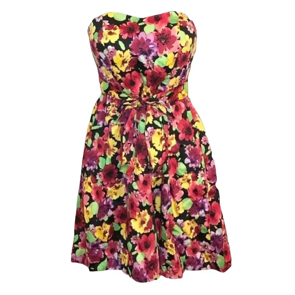 NWT PANAMA JACK Strapless Floral fit & flare Summer colorful dress size small